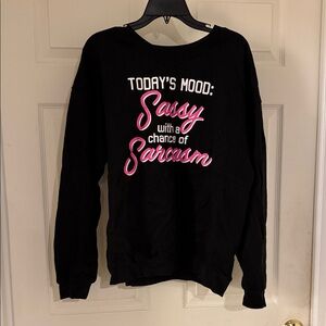 Black Crewneck with Pink and White Print